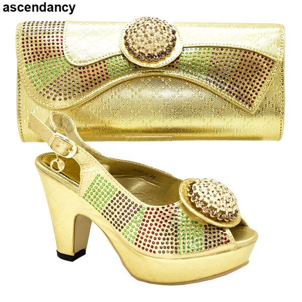 

new fashion african wedding italian shoe and bag sets decorate african shoe and bag sets rhinestone wedding shoes buckle strap, Black
