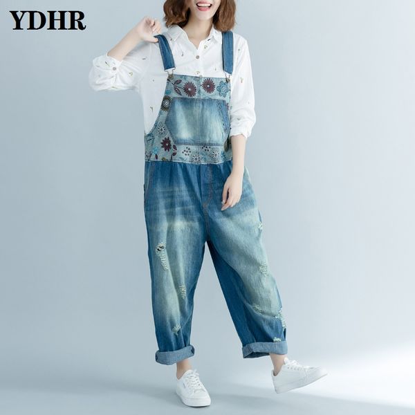 

wide leg bib denim overalls large size baggy cowboy strap trousers bleached ripped hole jean jumpsuits hanging crotch rompers, Black;white