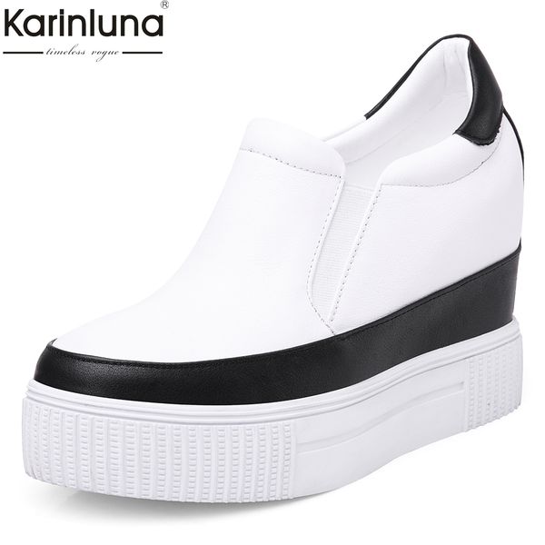 

2019 comfortable sneakers loafers platform shoes genuine leather shoes woman spring woman casual wedges women, Black