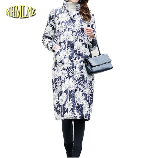 

winter women white duck down down jacket new fashion printing large size medium long women's jacket lh357, Black