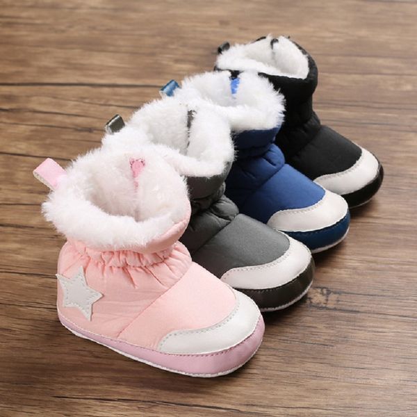 

2020 baby shoes winter 0 to 1 year old boys and girls shoes soft soled snow boots five pointed star thickened baby walking