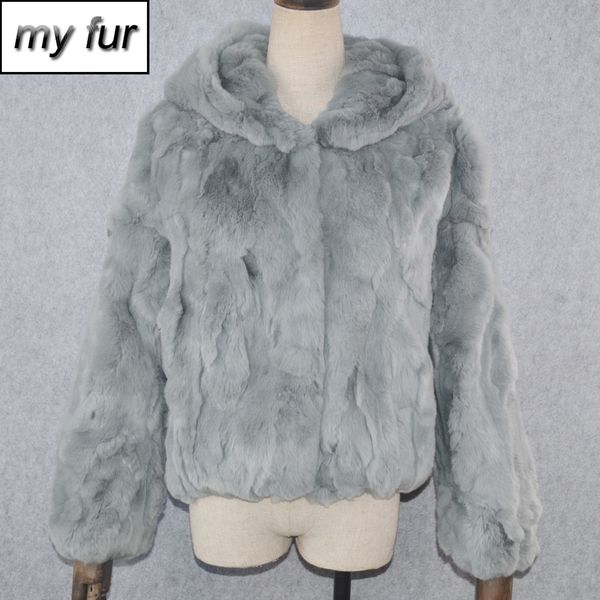 

winter casual women hooded real fur coat real fur jacket genuine short hood overcoat, Black