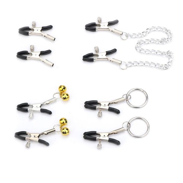 

games fetish toys for women metal breast clitoris clamps slave bondage with bells chains rings steel nipple clips stimulator toys