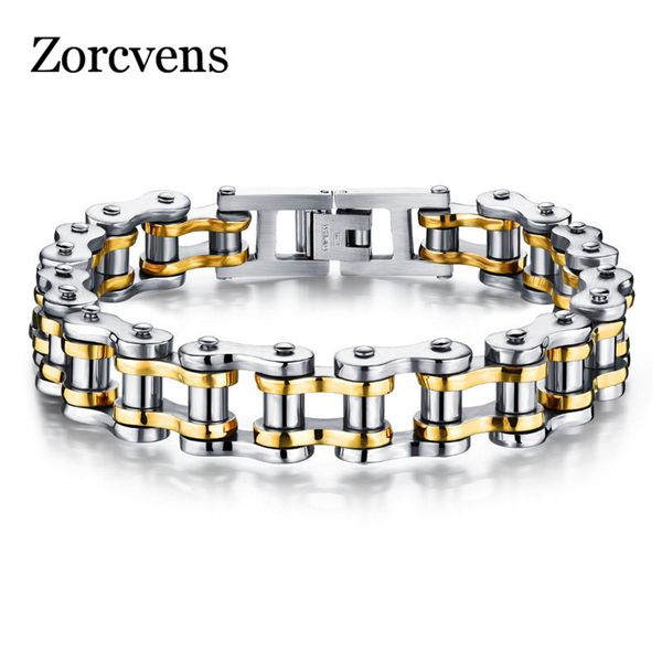 

zorcvens biker 316l stainless steel mens bracelet fashion sports jewelry bike bicycle chain link bracelet casual jewellery, Golden;silver