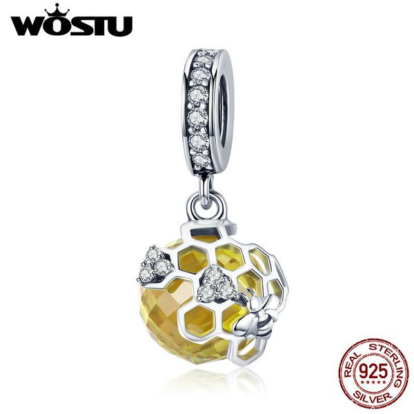 

wostu стерлингового серебра 925 honeycomb cz подвески из бисера подвеска подходят браслет женщин модные серебряные ювелирные изделия подарка, Golden;silver