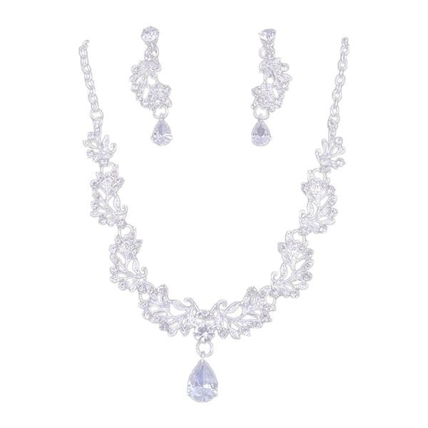 

zircon necklace with rhinestones zircon bride necklace earrings set wedding accessories, Silver
