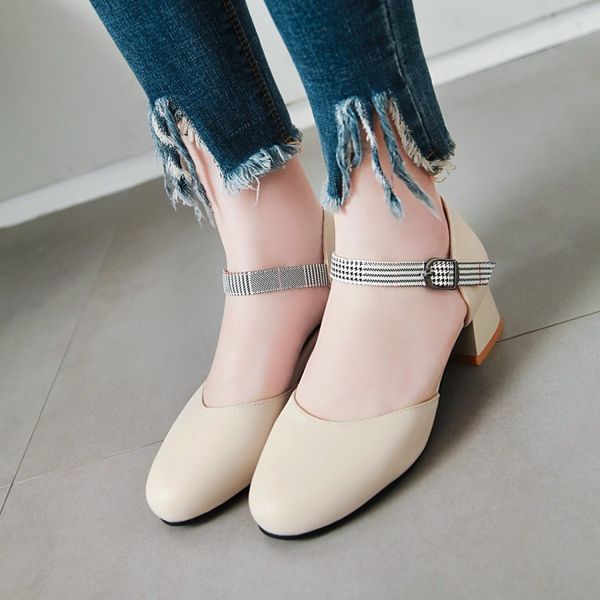 

dress shoes big size 11 12 high heels sandals women woman summer ladies buckles for round-headed, Black