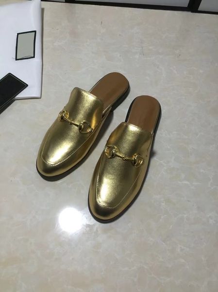 

mens womens all gold leather slipper mules designer mule slipper loafers luxuy casual shoes golden mules big size eur34-46 cs3, Black