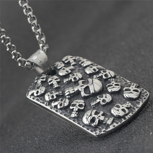 

gothic skeleton tag necklace casting titanium stainless steel pendant necklace for men hip hop jewelry, Silver