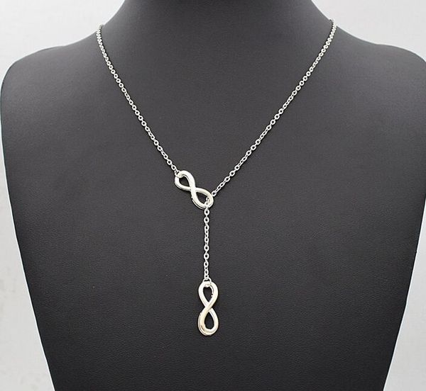 Mode Neue Stil Silber Farbe Doppel 8 Unendlichkeit Zeichen Anhänger Lariat Halskette für Frauen Männer Glück Unendlichkeit Symbol Schmuck