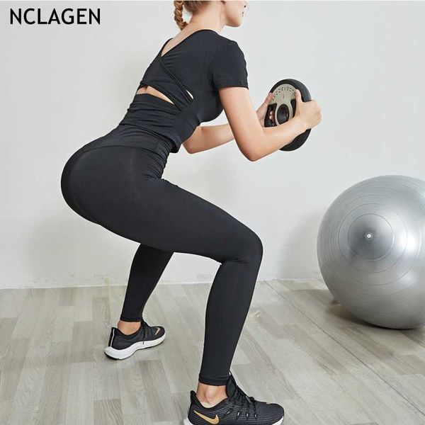 

sports women beautiful back cross quick drying yoga suit running fitness set gym sport workout, White;red