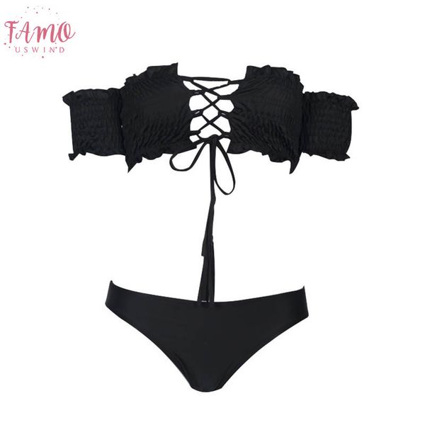 

bikini set women push up hollow out bathing suit swimsuit off shoulder swimsuit womens separate bikini 2019 mujer, White;black