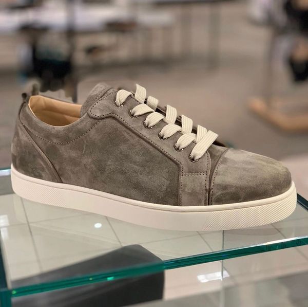 

perfect suede leather junior orlato sneakers flat,low red bottom casual walking name brand designer skateboard with box, Black