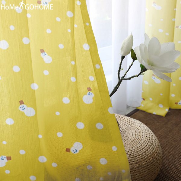 

yellow tulle curtains double room sheer curtains living room bedroom kitchen yarn window snowman scenery voile curtain