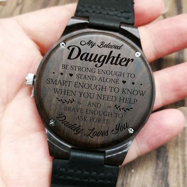 

dad to daughter watch personalized ebony wood engraved watch for daughter minimalist design quartz dropshipping 2019, Slivery;brown