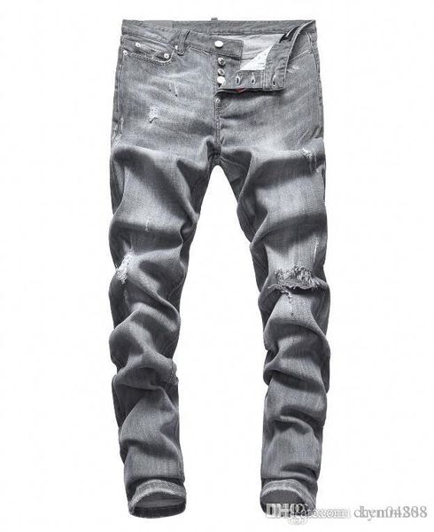 

european standing men's jeans, men's jeans, a pair of skinny jeans and black embroidered skulls#028, Blue