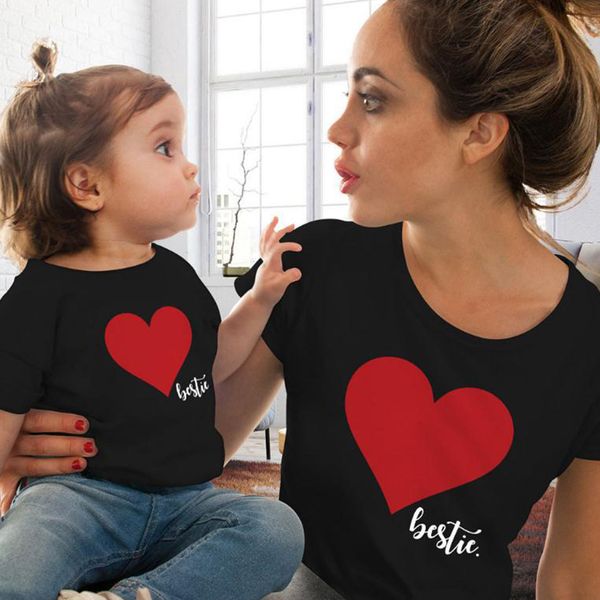 

семья футболка с коротким рукавом повседневных сердца печати t-shirt летом матери дочь семья matching тройники отец сын семья смотрите tops, Blue