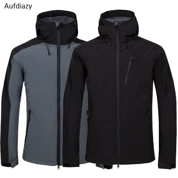 

aufdiazy men's thermal softshell hiking jackets outdoor black blue camping trekking windproof waterproof fleece male coats jm040, Blue;black
