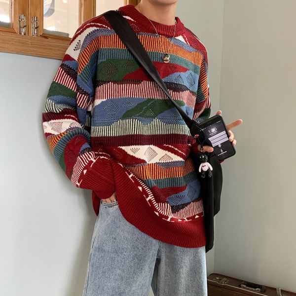 

2019 autumn and winter korean version of the new men's casual handsome personality stitching print sweater, White;black