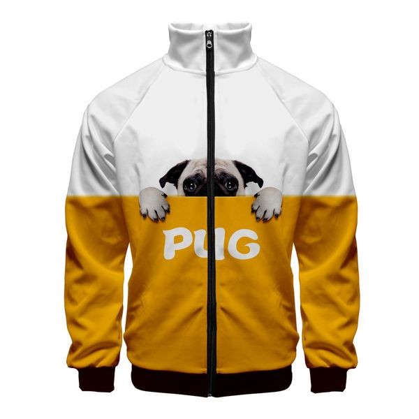 

pug new 3d hoodies men women harajuku style hoodies casual stand collar 3d zipper sweatshirt pullover, Black