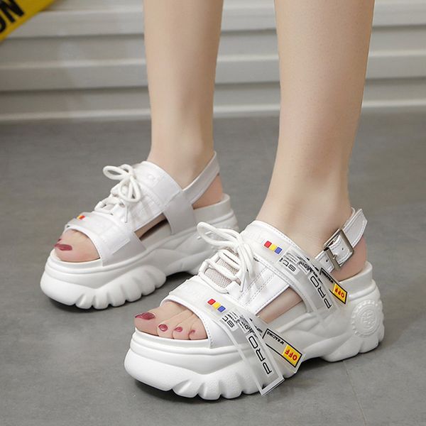 

2020 new women high platform sandals 8cm wedges chunky sole summer shoes woman beach casual shoes black white sandalias de mujer