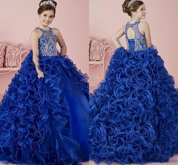 

sparkly royal blue crystals ball gown flower gilr dress appliqued princess birthday patry gown girl forma pageant dresses fl020, White;blue