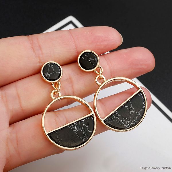

Handmade Fashion Simple Geometric Circular Marble Long Earrings Girls Popular Earrings Earrings Temperament Ez45