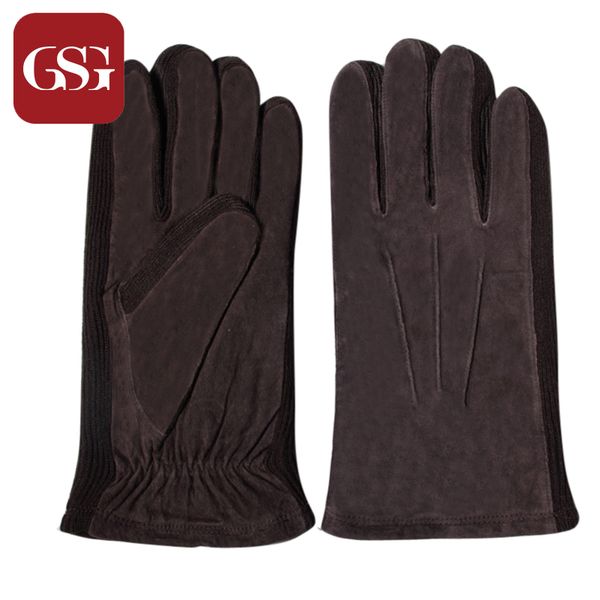 

gsg genuine leather gloves men warm winter gloves mittens soft fleece lining luvas male full finger thick black brown, Blue;gray