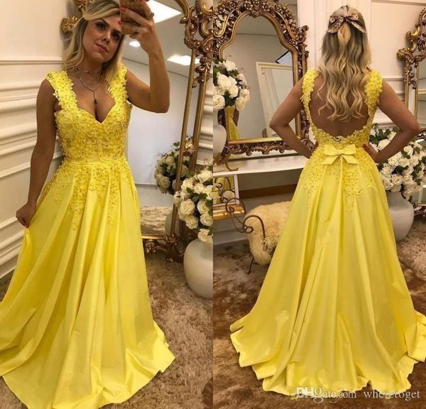 

yellow a line evening dresses straps satin beaded pearls pleats floor length formal dress evening gowns wear robes de soirée vestidos, Black;red