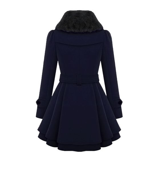 

winter women's slim lapels in the long woolen coat double-breasted warm coat windbreaker women's solid color, Black