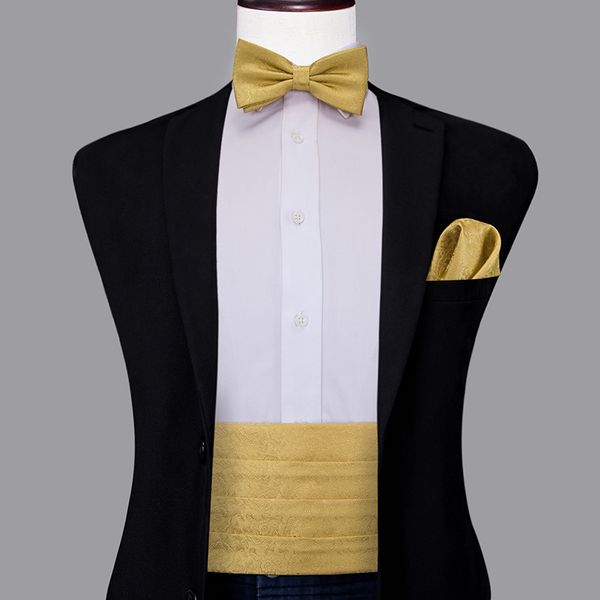 

hi-tie luxury silk men's formal wedding party floral paisley dots cummerbund bow tie hanky cufflinks set tuxedo cummerbunds, Black;brown