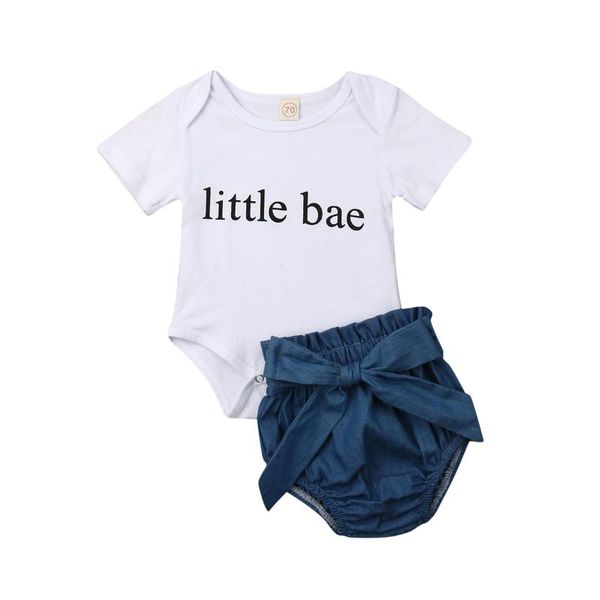 

infant baby girl boys 0-24m clothes sets letter print white short sleeves romper denim shorts casual outfit
