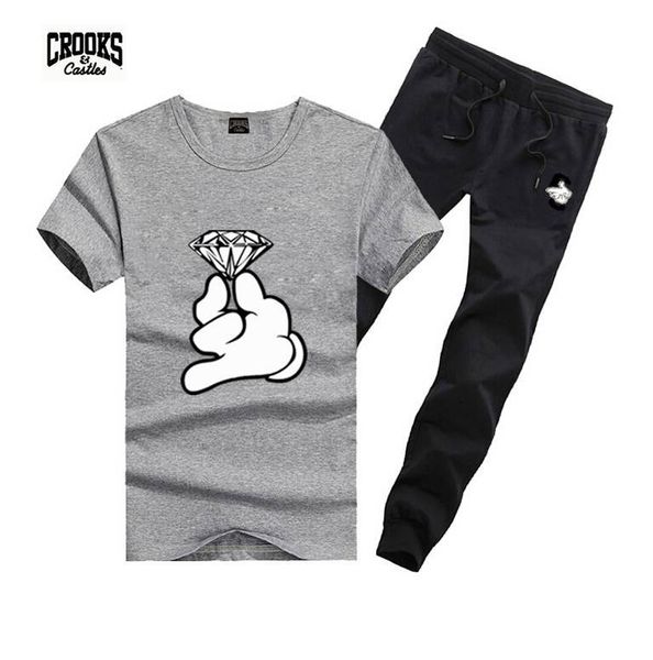 

d2591 s-5xl new men leisure t-shirt and long pants suit o-neck elastic waist tracksuits, Gray