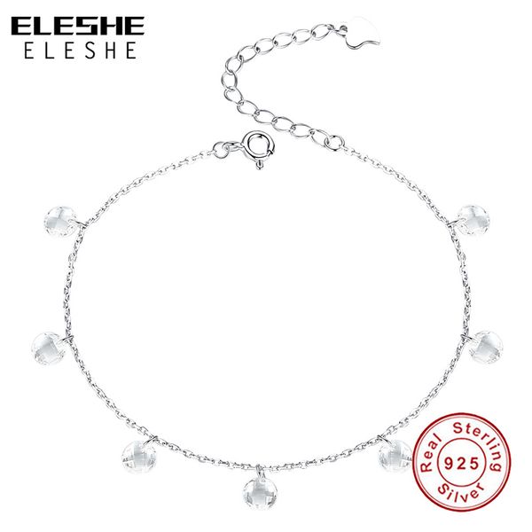 

eleshe 2019 new fashion authentic 925 sterling silver crystal round charm bracelet for women link chain bracelet silver jewelry, Black