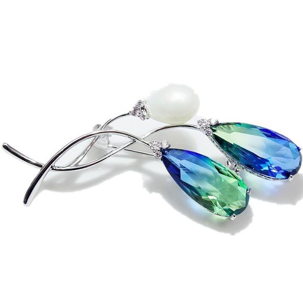 

korean version of elegant temperament pearl leaf brooch pin men and women personality wild inlaid zircon brooch accessories, Gray