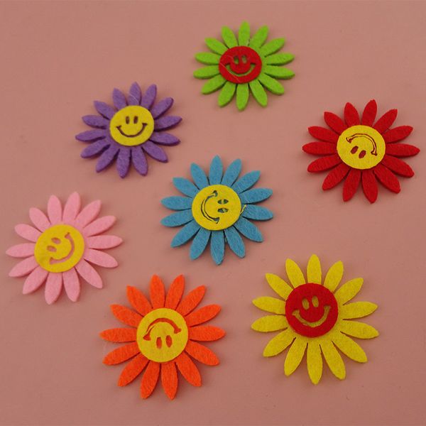 

50pcs 5.0cm 8.0cm 9.5cm colorful felt sunflower patches for baby hairbands daisy flower appliques accessories diy kids headbands, Slivery;white
