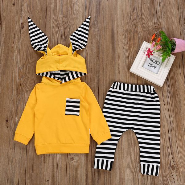 

fashion baby clothes set winter clothes for children 2pcs striped hooded t shirt +pants newborn baby boy roupas meni, White