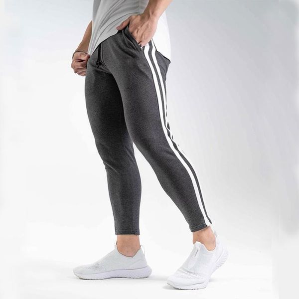 

spring autumn men's sports running pants striped joggers fitness sweatpants slim trousers male gym jogging training pants men, Black;blue