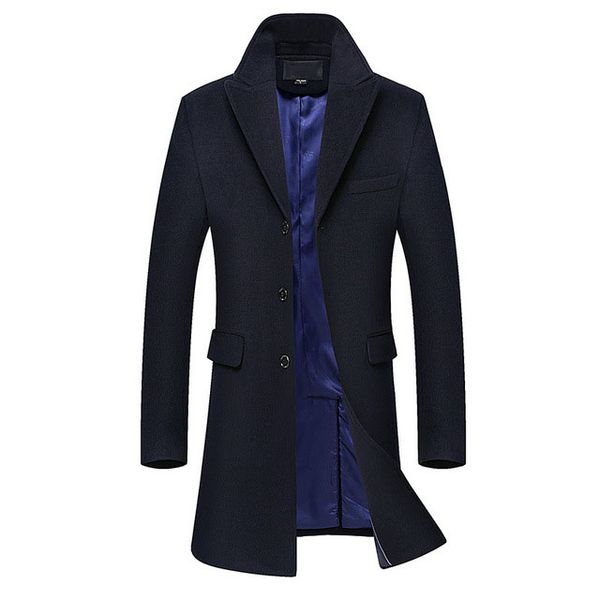 

new winter wool coat slim fit jackets mens casual warm mens long windbreaker jacket and coat men pea, Black