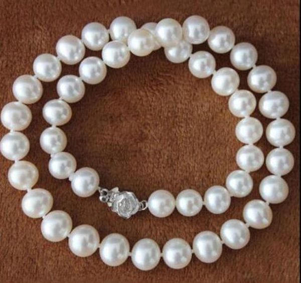 

clÃ¡sico de 9-10mm mar del sur ronda blanco collar de perlas collar de 18 pulgadas, Silver
