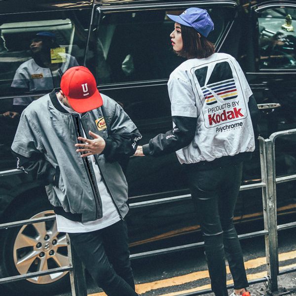 

windbreaker designer jacket hip hop long sleeve letter print white gray blend thin coat stand collar pocket new arrivals m-3xl, Black;brown