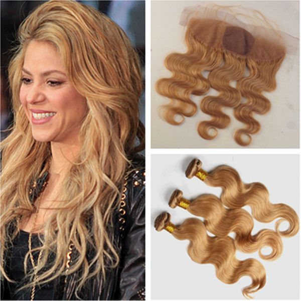 2019 Honey Blonde Malaysian Human Hair Bundles With Silk Frontal