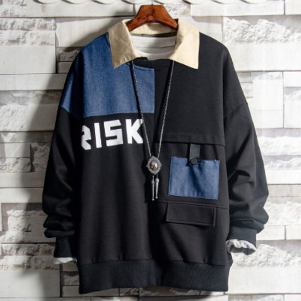 

mens luxury sweatshirts youth casual large size boys designer clothing splicing pullover 2019 autumn new trend selling, Black