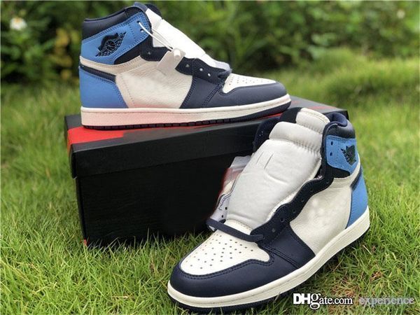 

2019 new authentic air 1 high og unc leather obsidian university blue retro sail 1s 555088-140 men basketball shoes sports sneakers with box
