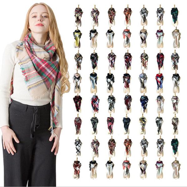 

40 colors women plaid scarves grid tassel wrap oversized check shawl winter neckerchief lattice triangle blanket scarf gb1406, Blue;gray