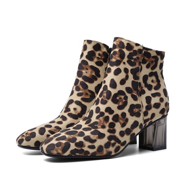 

wholesale shoes woman boots snake leopard ankle boots even heel women shoes autumn winter boots inner zip ladies booties large size 34-48, Black