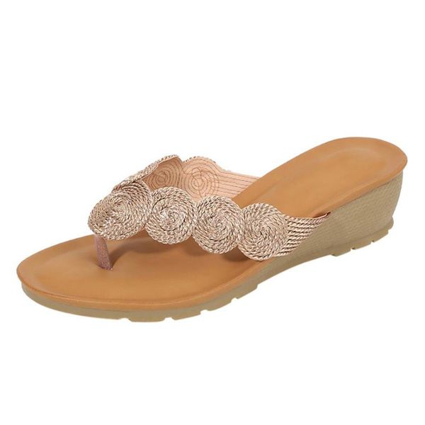 

non-slip bohemia women slippers beach knitted coil wedges heels flip-flop comfort casual shoes outdoor summer ladies slides 25, Black