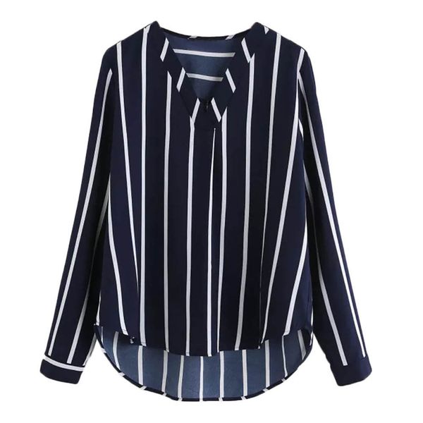 

womens women blouse s 2019 polka striped print long sleeve v neck women shirts ladies blouses tunique femme female blusas, White