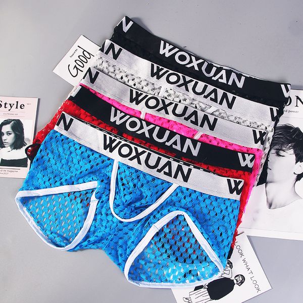 

fashion mens ultra thin honeycomb mesh transparent boxers panties male gay shorts man hipster underwear erotic lingerie, Black;white