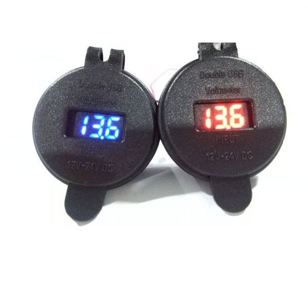 

12v led dual usb 2 port car phone charger with dc voltmeter digital socket cigarette lighter splitter auto power adapter outlet